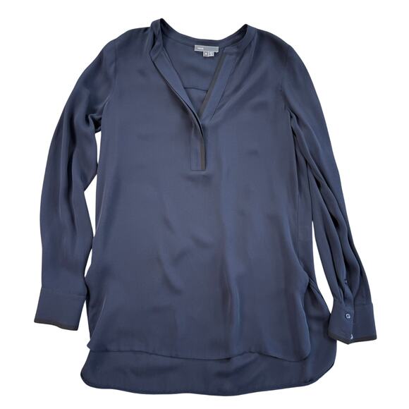 Vince Navy Blue Silk Button Up Long Sleeve Top Blouse Size 8 - Picture 1 of 9